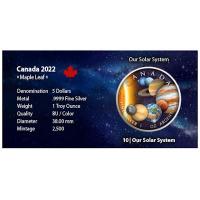 Kanada - 5 CAD Maple Leaf Sonnensystem (10.) Unser Sonnensystem - 1 Oz Silber Color
