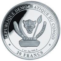 Kongo 20 Francs Prähistorisches Leben (8.) Liopleurodon- 1 Oz Silber Rückseite