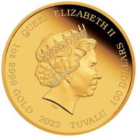 Tuvalu - 100 TVD Tutanchamun 2022 - 1 Oz Gold PP Color