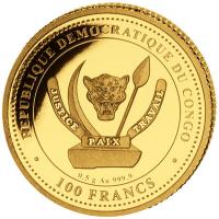 Kongo - 100 Francs Prhistorisches Leben (8.) Liopleurodon - 0,5g Gold PP