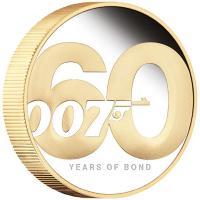 Tuvalu 2 TVD James Bond 007 / 60 Jahre Jubilum 2022 2 Oz Silber PP Gilded