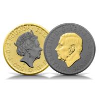 Grobritannien 2x2 GBP Britannia Queen and King 2 Coin Set 2023 2x1 Oz Silber Gilded Rckseite