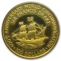 British Virgin Islands - 100 Dollar Sir Francis Drake 400 Jahre Weltumsegelung 1980 - Gold PP