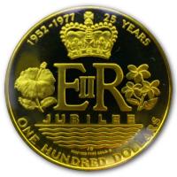 Cook Islands - 100 CID Knigin Elisabeth II 25 Jahre Jubilum 1977 - 9,6g Gold PP