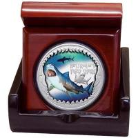 Tuvalu - 1 TVD Deadly & Dangerous Tigerhai 2023 - 1 Oz Silber PP Color