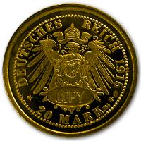 Goldschätze Europas - Replik Wilhelm II. 20 Mark 1915 - Goldprägung