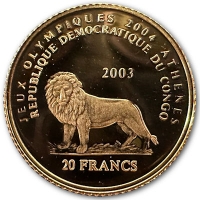 Kongo - 20 Francs Eule von Athen 2003 - 1/25 Oz Gold PP