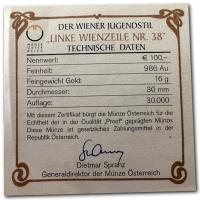 sterreich - 100 Euro Jugendstil: Wienzeile Nr. 38 2007 - 16g Goldmnze