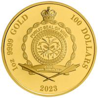Niue - 100 NZD Captain Cook 250 Jahre Antarctic Adventure 2023 - 1 Oz Gold PP Color