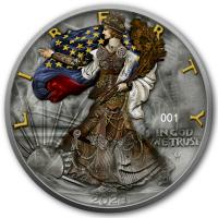 USA 1 USD Silver Eagle Steam Punk 2023 1 Oz Silber Antik, Gilded, Color