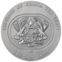 Ghana - 10 Cedis Seidenspinner 2023 - 2 Oz Silber Antik Finish 