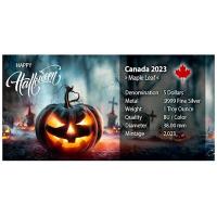 Kanada - 5 CAD Maple Halloween (2.) Lachendes Skelett 2023 - 1 Oz Silber Color