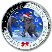 Somalia - African Wildlife Elefant Weihnacht Schneekugel 2024 - 1 Oz Silber Schneekugel