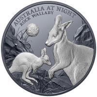 Niue 1 NZD Australien bei Nacht Felsknguru (Rock Wallaby) 2024 1 Oz Silber Black Proof