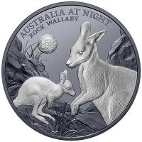 Niue - 1 NZD Australien bei Nacht Felsknguru (Rock Wallaby) 2024 - 1 Oz Silber Black Proof