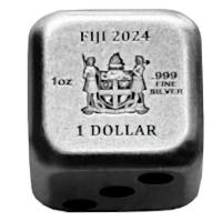 Fiji - 1 Dollar Wrfel (Dice) Lunar Drache 2024 - 1 Oz Silber Antik Finish Color