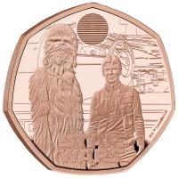 Großbritannien 50 Pence Star Wars(TM) Han Solo and Chewbacca 2024 1/2 Oz Gold PP 