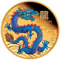 Australien - 100 AUD Lunar III Drache 2024 - 1 Oz Gold PP Color (nur 188 Stück!)