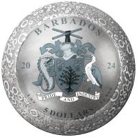 Barbados - 5 Dollar 55. Jahrestag der Mondlandung 2024 - 1 Oz Silber Antik Finish
