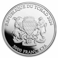 Tschad 5000 Francs Eastern Screech Owl (stliche Sperlingskauz) 2024 1 Oz Silber Rckseite