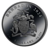 Barbados - 5 Dollar 55 Jahre Mondlandung 2024 - 1 Oz Silber Black Proof