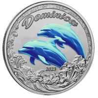 Dominica 2 Dollar EC8_6 Delfin (Dolphin) 2023 1 Oz Silber Color