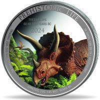 Kongo 20 Francs Prhistorisches Leben II. Triceratops (1.) 1 Oz Silber Color