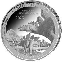 Kongo - 20 Francs Prähistorisches Leben (12.) Stegosaurus - 1 Oz Silber