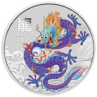 Australien - 0,5 AUD Lunar III Drache Lila 2024 - 1/2 Oz Silber BU Color