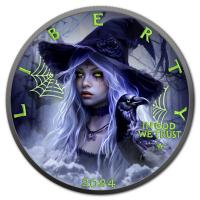 USA - 1 USD Silver Eagle: Halloween Hexenzauber 2024 - 1 Oz Silber Color Glow-in-the-Dark
