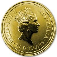 Australien 25 AUD Känguru 1993 1/4 Oz Gold Rückseite