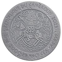 Kamerun 2000 Francs The Way to Valhalla: Leif Eriksson 2025 2 Oz Silber Antik Finish High Relief Rückseite