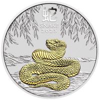 Australien - 1 AUD Lunar III Schlange 2025 - 1 Oz Silber Gilded