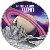 Niue - 1 NZD Saturn from Titan 2025 - 1 Oz Silber PP Color