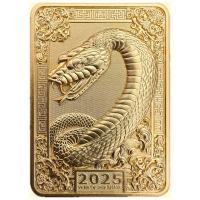 Fiji - 1 FJD Lunar Jahr des Schlangen Barren 2025 - 1 Oz Silber HighRelief Gilded