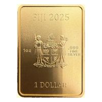 Fiji - 1 FJD Lunar Jahr des Schlangen Barren 2025 - 1 Oz Silber HighRelief Gilded