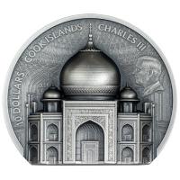 Cook Island 10 CID Historic Monuments Taj Mahal 2025 2 Oz Silber Antik Finish Rückseite