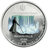 Serbien - 100 Dinara Nikola Tesla Niagara Falls (Hydroelectric Power) 2024 - 1 Oz Silber Color