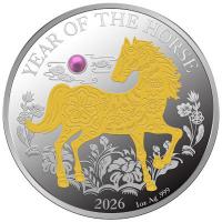 Vanuatu - 20 Vatu Jahr des Pferdes 2026 - 1 Oz Silber PP Gilded