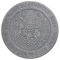 Kamerun 2000 Francs The Way to Valhalla: Harald Fairhair 2025 2 Oz Silber Antik Finish High Relief Rückseite