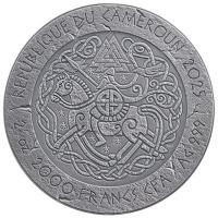 Kamerun 2000 Francs The Way to Valhalla: Björn Ironside 2025 2 Oz Silber Antik Finish High Relief Rückseite