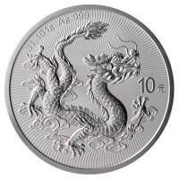 China - 10 Yuan Drache (Dragon) Coin in Bar 2025 - 3 Oz Silber