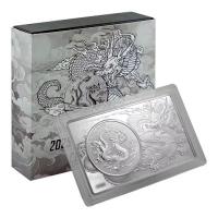 China - 10 Yuan Drache (Dragon) Coin in Bar 2025 - 3 Oz Silber