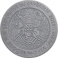 Kamerun 2000 Francs The Way to Valhalla: König Knut der Große 2025 2 Oz Silber Antik Finish High Relief Rückseite