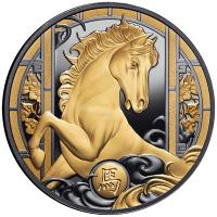 Niue - 1 NZD Lunar Serie: Pferd 2026 - 1 Oz Silber Black Proof Gilded