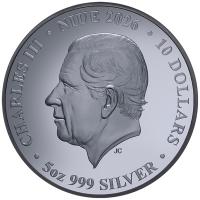 Niue - 10 NZD Lunar Serie: Pferd 2026 - 5 Oz Silber Black Proof Gilded