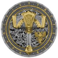 Germania Mint 10 Mark Artefacts: Mjölnir 2025 2 Oz Silber Ultra High Relief Gilded Rückseite