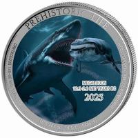 Kongo - 20 Francs Prähistorisches Leben II. Megalodon (5.) - 1 Oz Silber Color