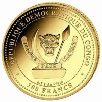 Kongo - 100 Francs Prähistorisches Leben II. Megalodon (5.) - 0,5g Gold PP