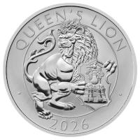 Großbritannien 4 GBP Tudor Beasts (8.) The Queen`s Lion 2026 2*1 Oz Silber Proof & Reverse Frosted Proof Rückseite